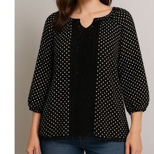 Women My Michelle Polka Dot Blouse XL‎ Black White Boho Casual Top Lq